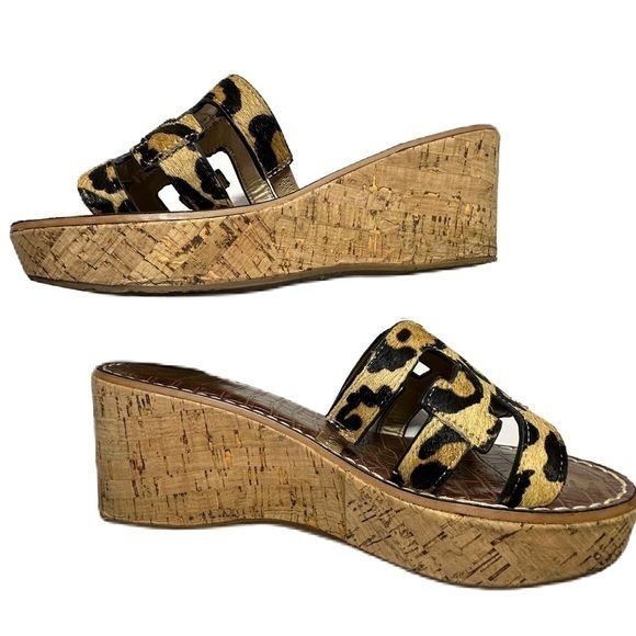 Sam Edelman Regis Leopard Print Cork Platform Wedge Sandal Size 9.5 - Picture 3 of 8